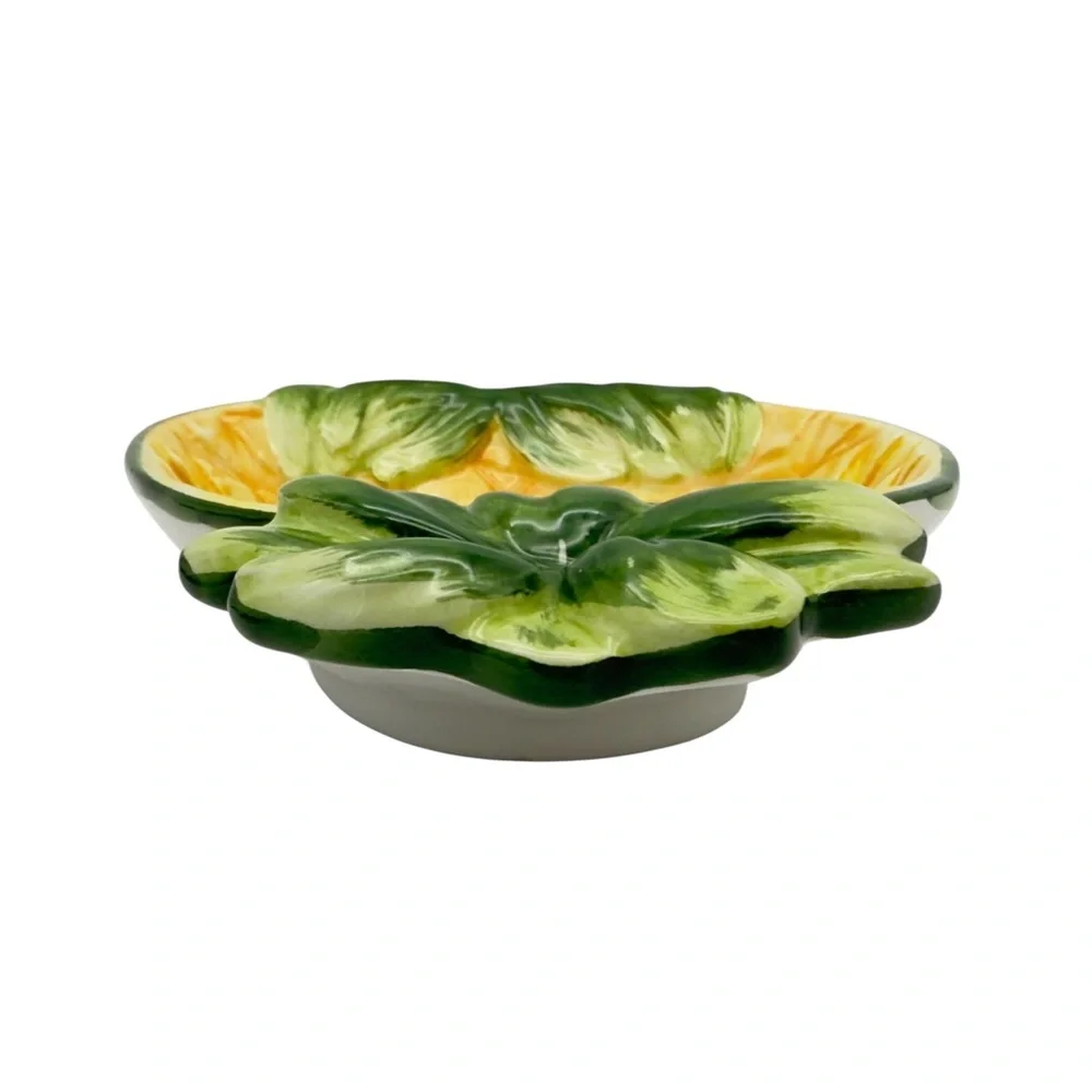Italian Majolica Art Pottery Pineapple Bowl Dish Hand Painted Vintage MCM Italy